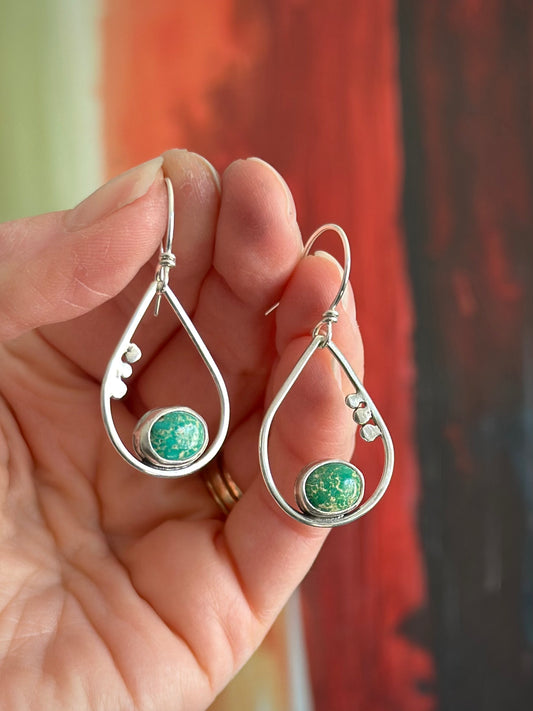 Emerald Valley Turquoise Teardrop Hoop Earrings in Green