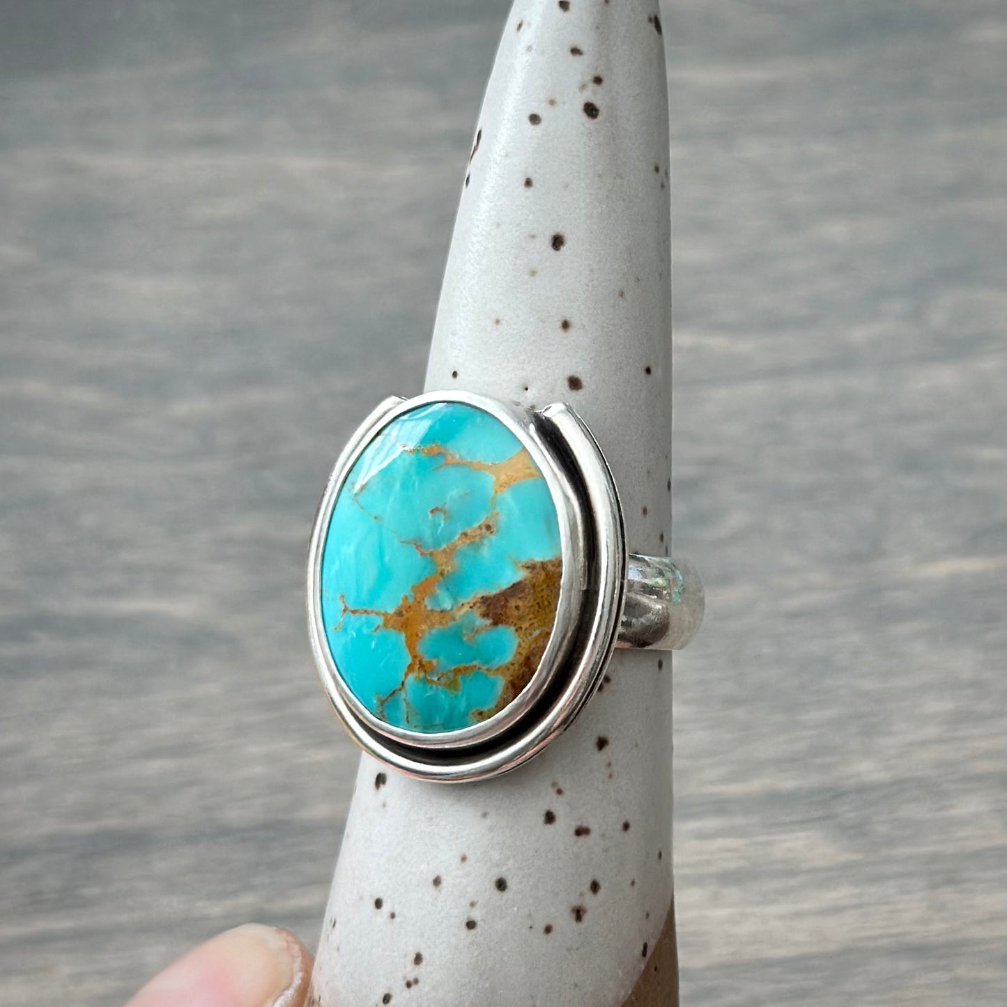 Kingman Gold Turquoise Ring in size 8-1/2