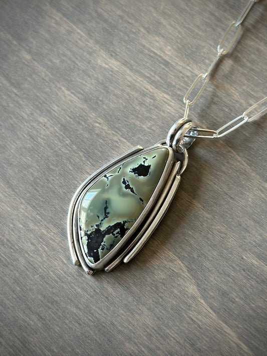 Nautilus Variscite Statement Pendant in Olive