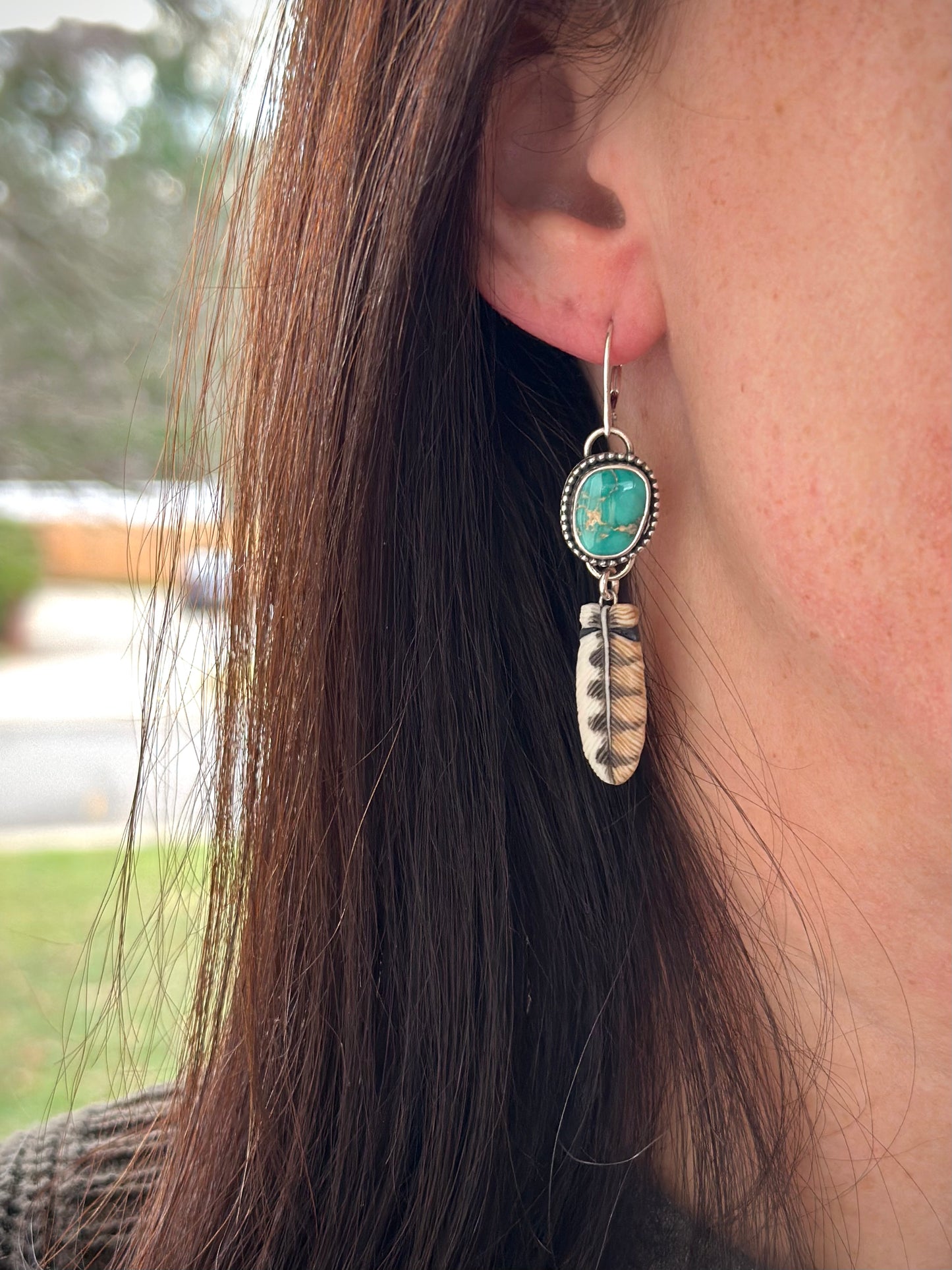 Fox Turquoise + Owl Feather Earrings