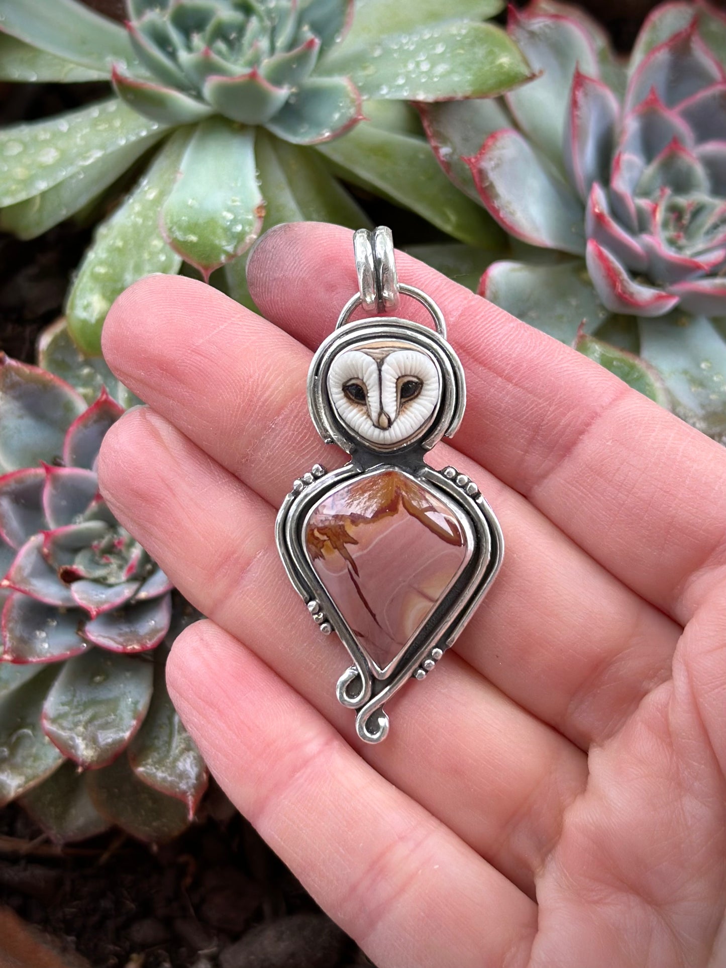 Red Falcon Jasper Laura Mears Owl Pendant