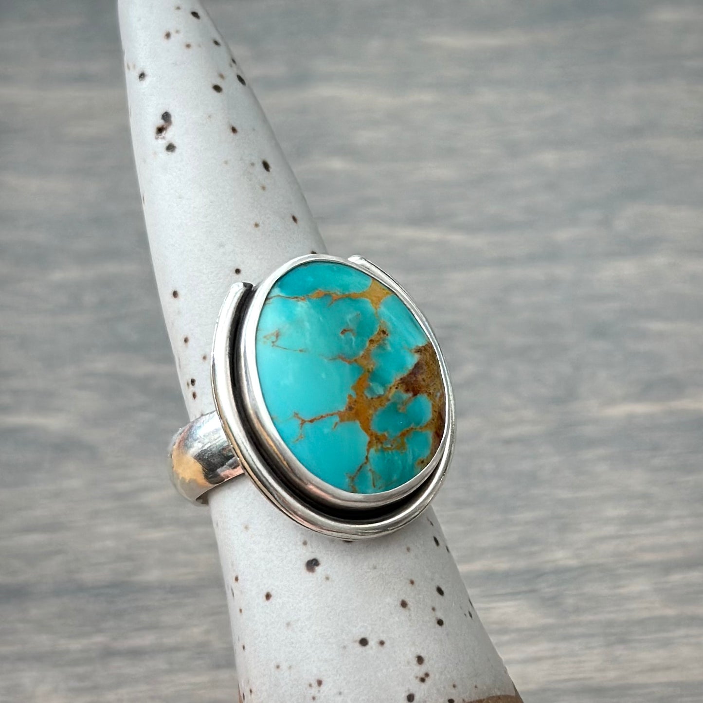 Kingman Gold Turquoise Ring in size 8-1/2
