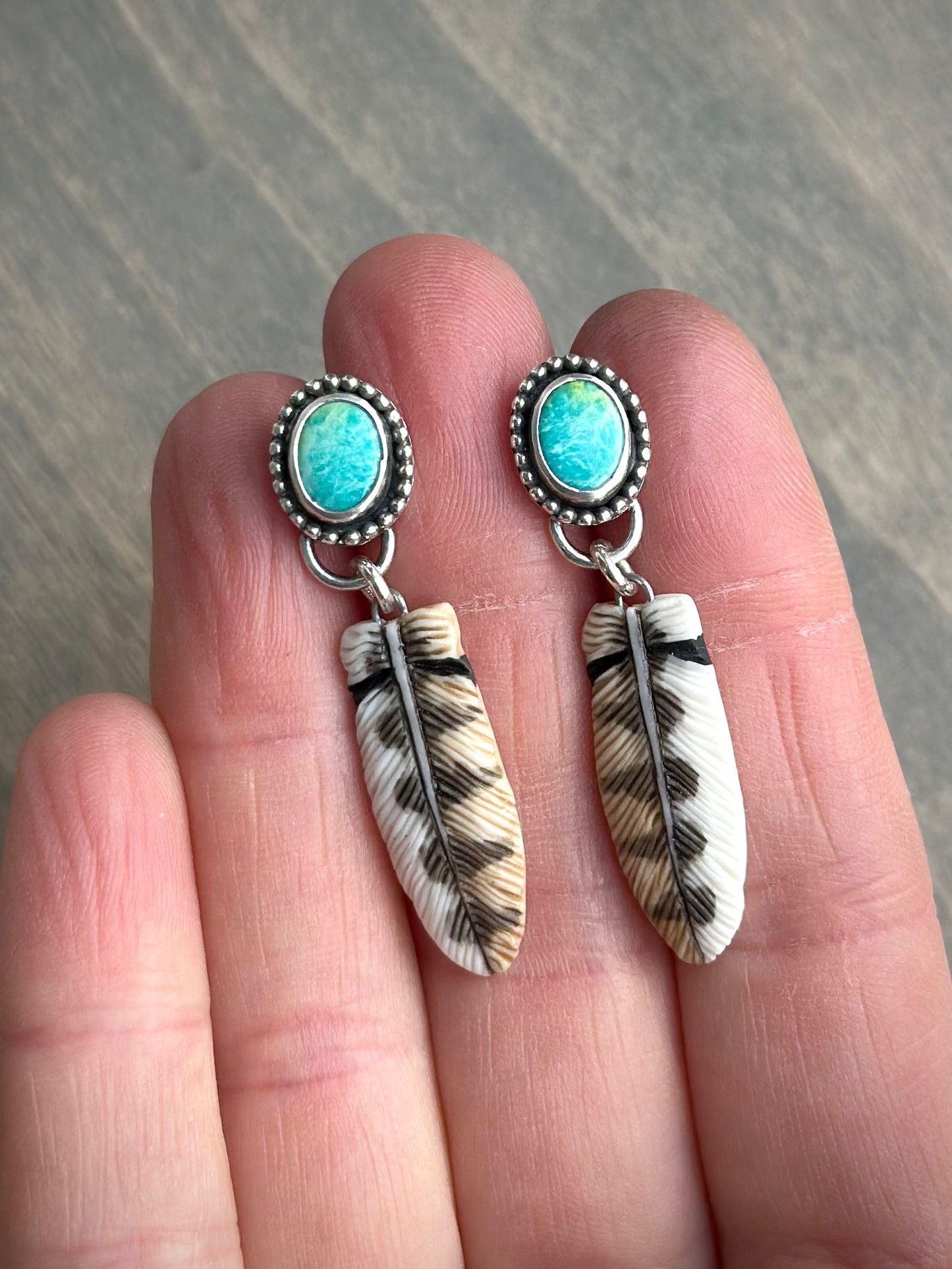Emerald Valley Turquoise + Owl Feather Stud Earrings