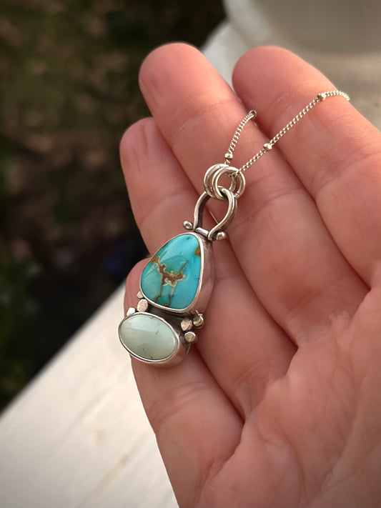 Royston Turquoise + Emerald Basin Variscite Color Totem Pendant