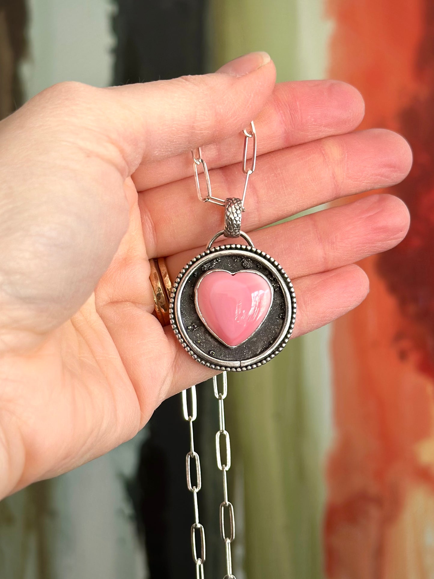 Pink Conch Shell Heart Pendant