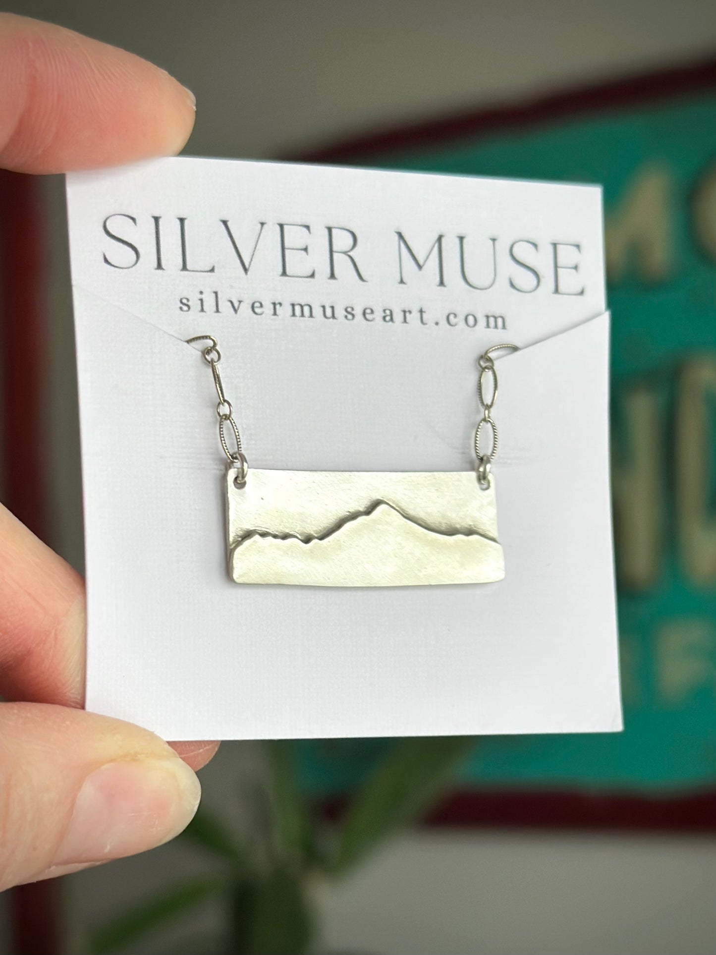 Fine Silver Mountain Range Bar Necklace