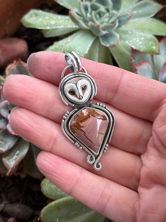 Red Falcon Jasper Laura Mears Owl Pendant