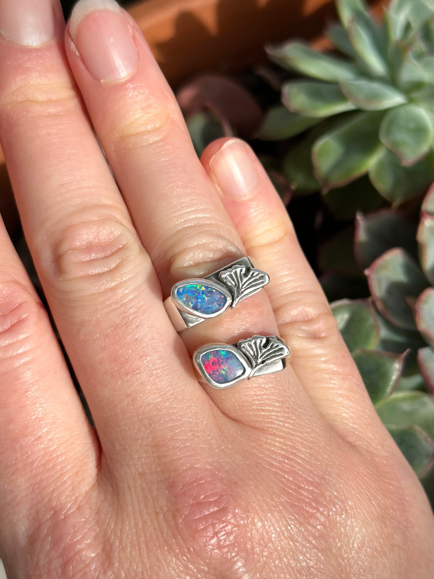Opal Signet Ginkgo Ring in size 8
