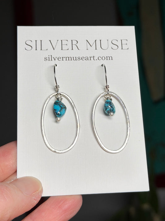 Blue Moon Turquoise Bead + Hoop Dangle Earrings