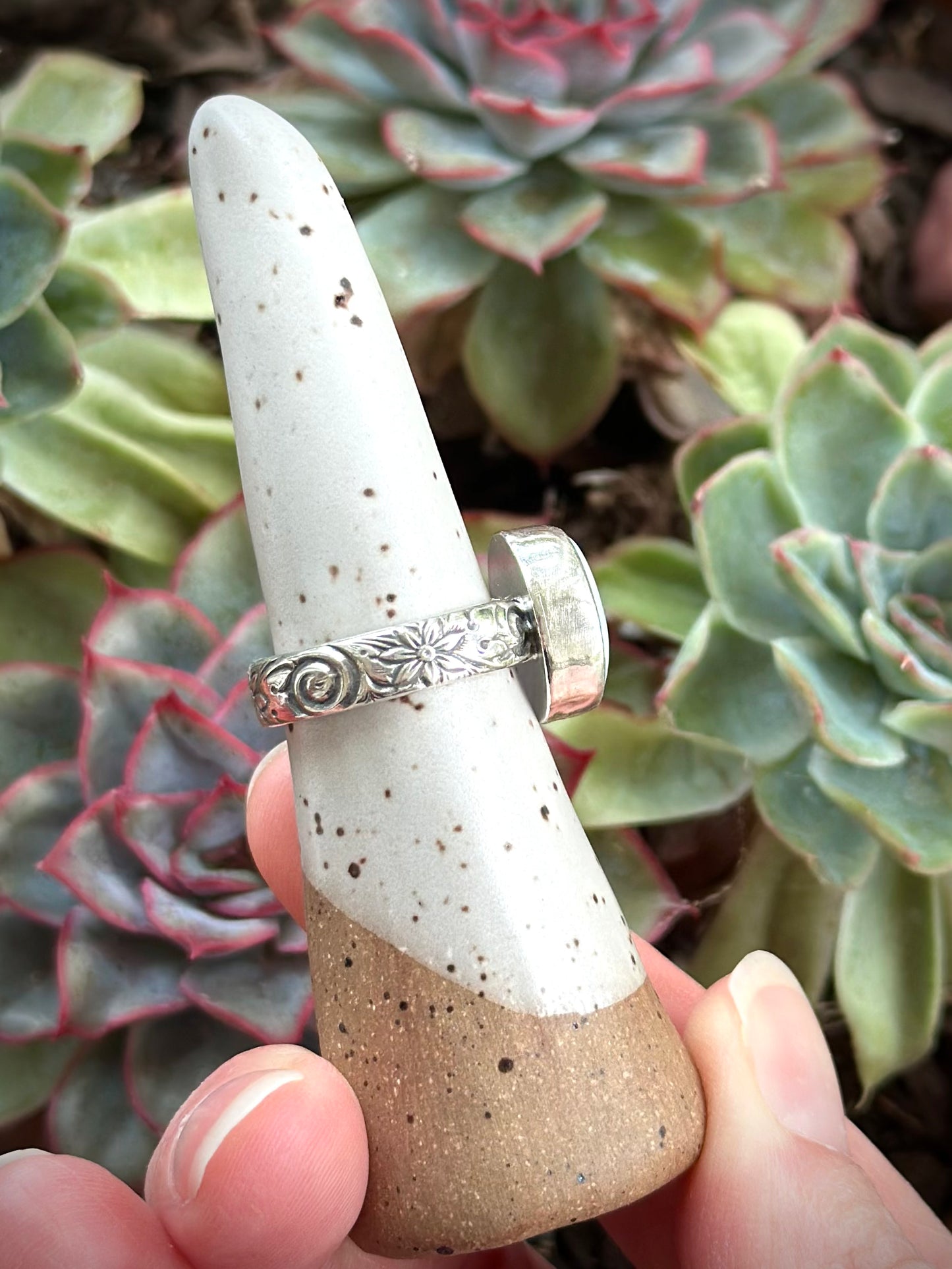 Calypso Variscite Round Ring with Swirl Band size 8