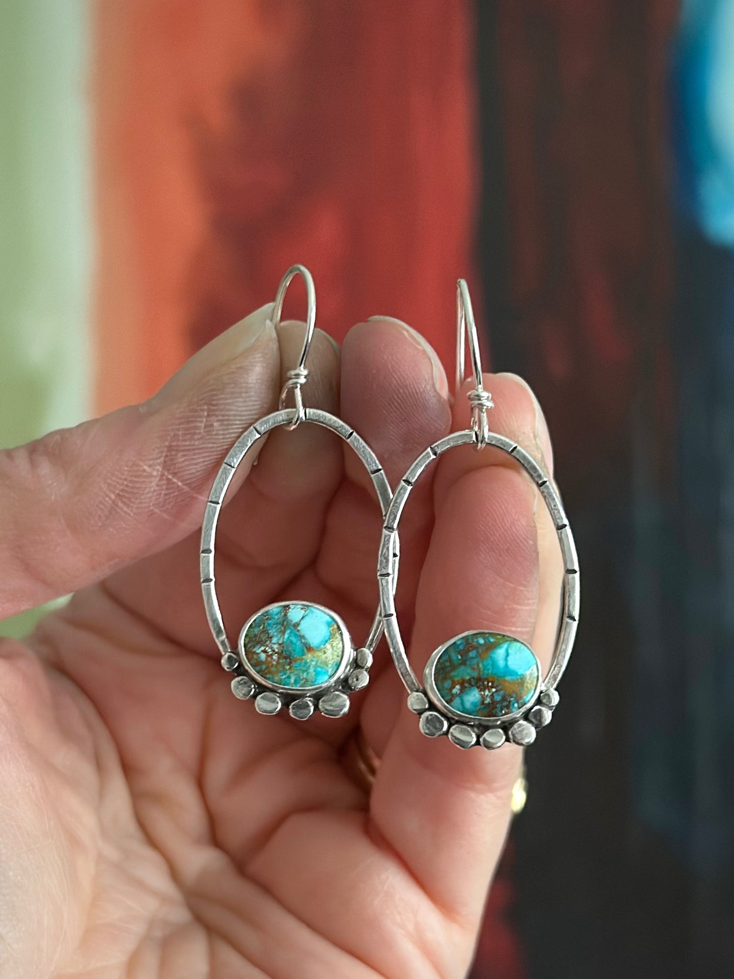 Sonoran Turquoise Oval Hoop Earrings in Blue