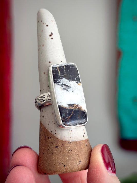 White Buffalo Rectangle Ring size 10 STAMPED BAND