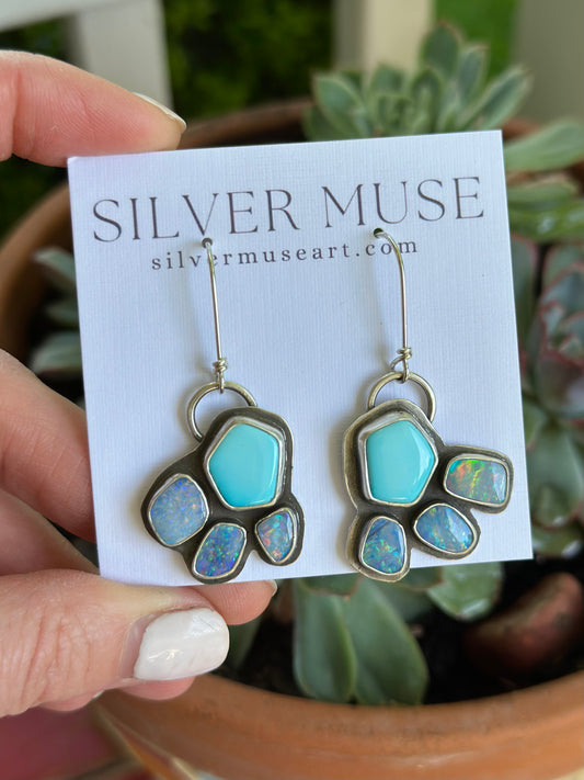 Coober Pedy Opal + Emerald Valley Turquoise Earrings v2