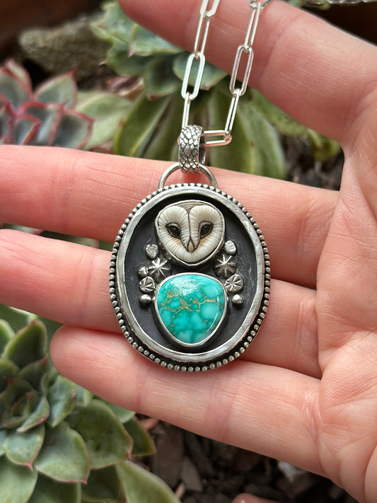 Fox Turquoise + Laura Mears Owl Face Shadowbox Stars Pendant