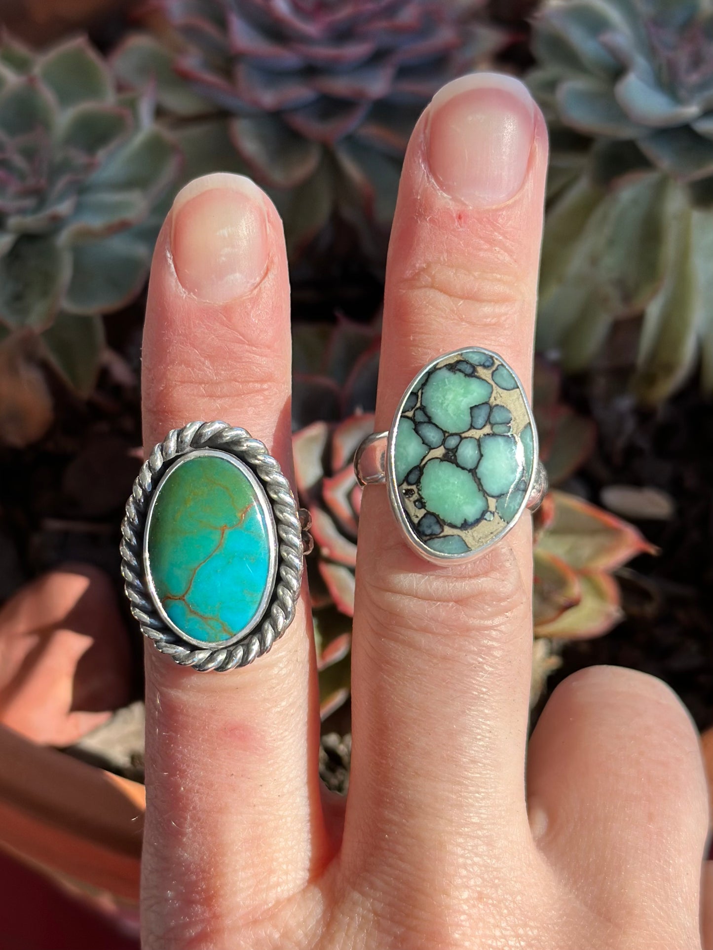 Rising Phoenix Turquoise + Desert Bloom Variscite Rings