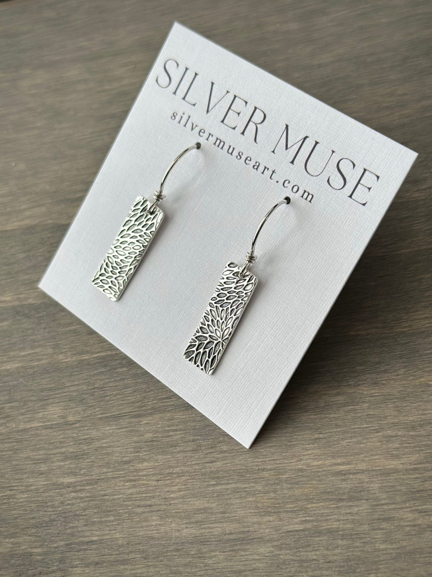 Speckled Bar Earrings in Fine Silver
