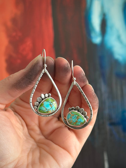 Sonoran Turquoise Teardrop Hoop Earrings in Blue-Green v3