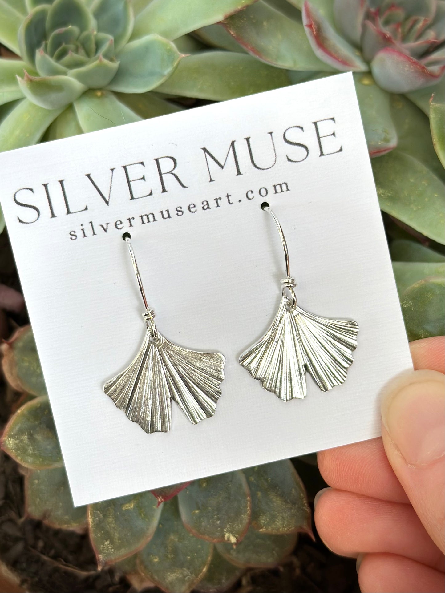 Ginkgo Leaf Earrings in Sterling Silver