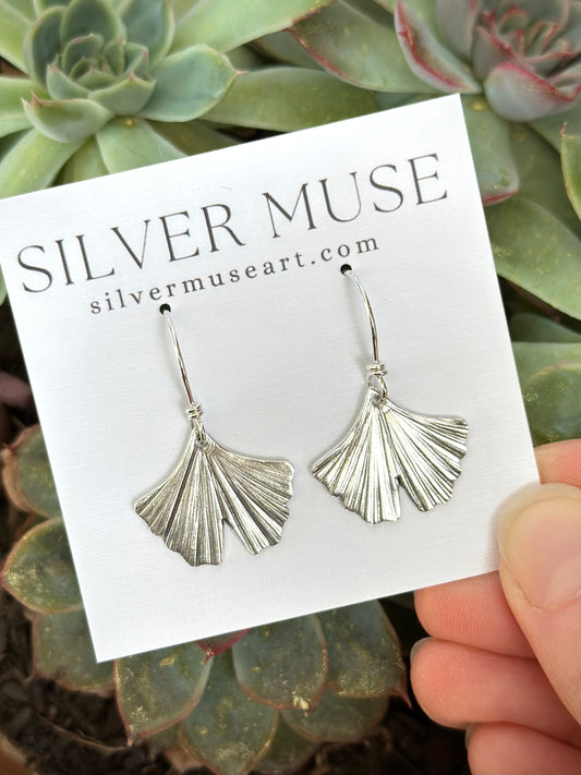 Ginkgo Leaf Earrings in Sterling Silver