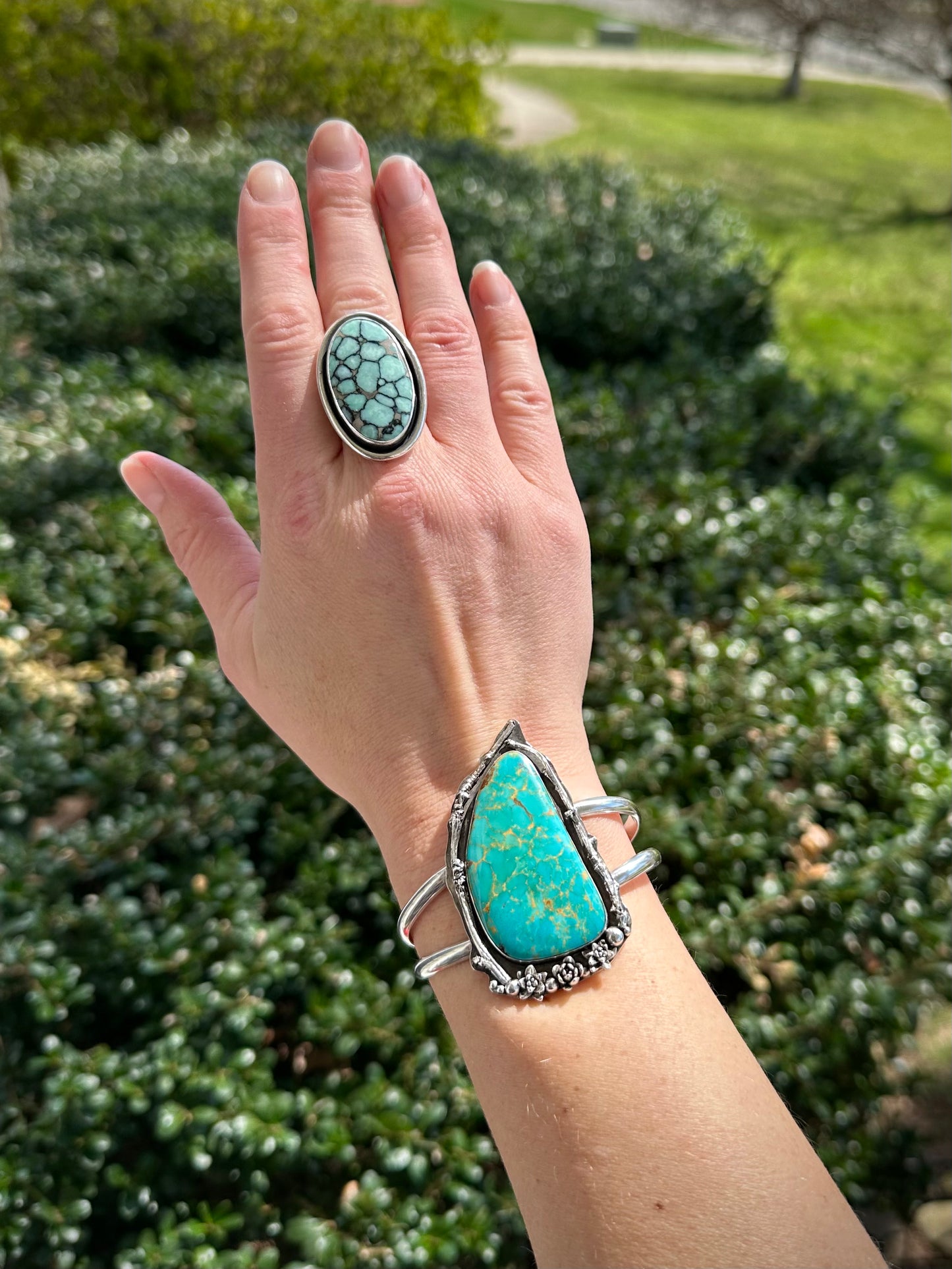 Royston Turquoise Botanical Cuff Bracelet Small 6 inch wrist