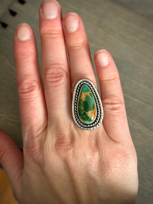 Deep Green Royston Turquoise Ring in size 7.5