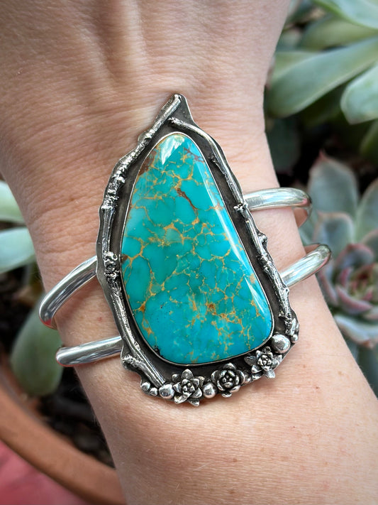 Royston Turquoise Botanical Cuff Bracelet Small 6 inch wrist