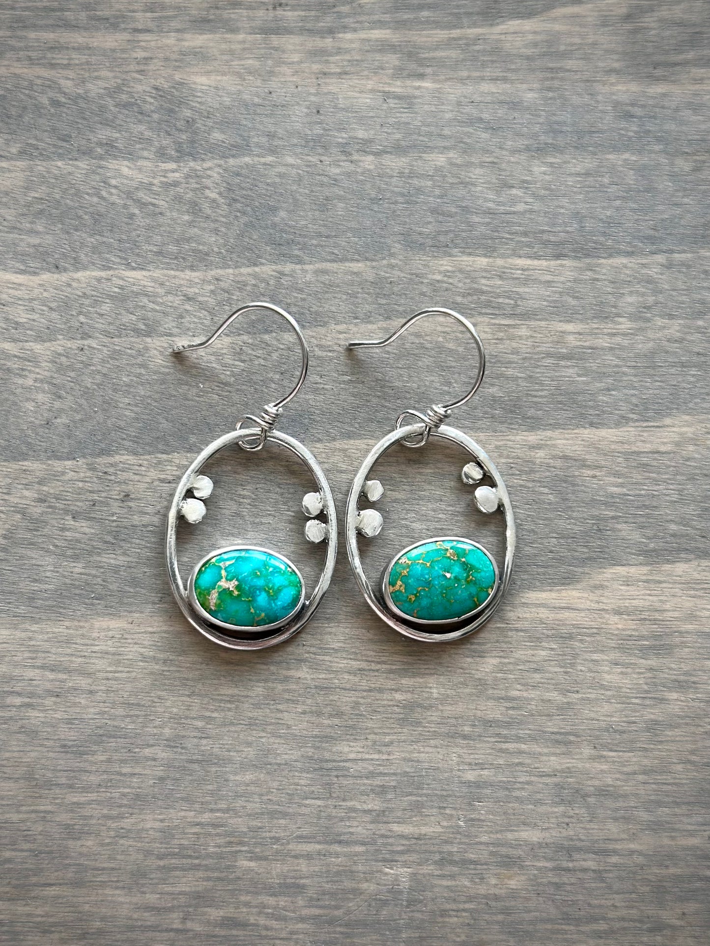 Small Dotted Sonoran Turquoise Hoop Earrings in Green