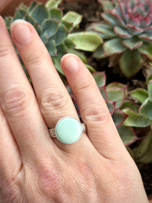 Calypso Variscite Round Ring with Swirl Band size 8