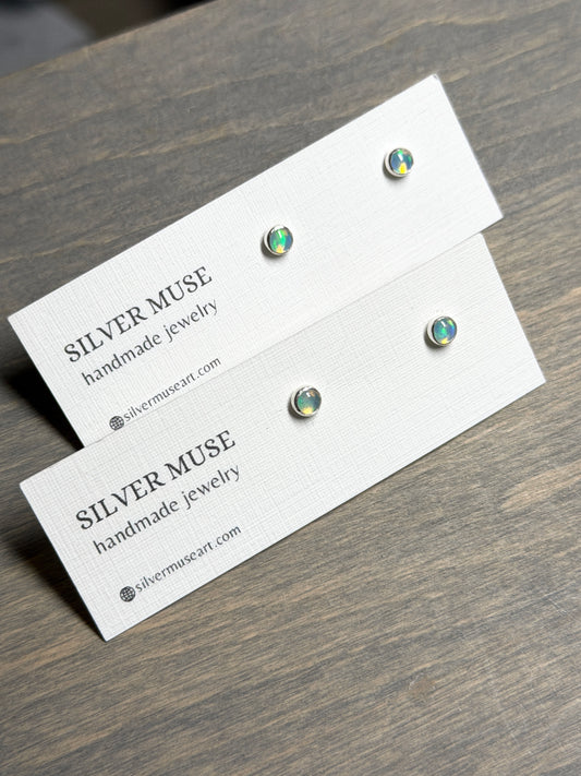 Ethiopian Opal Sterling Silver Stud Earrings