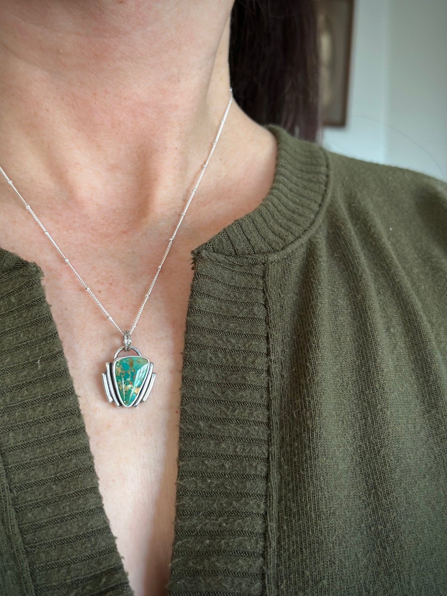 Art Deco Small Royston Turquoise Pendant in green