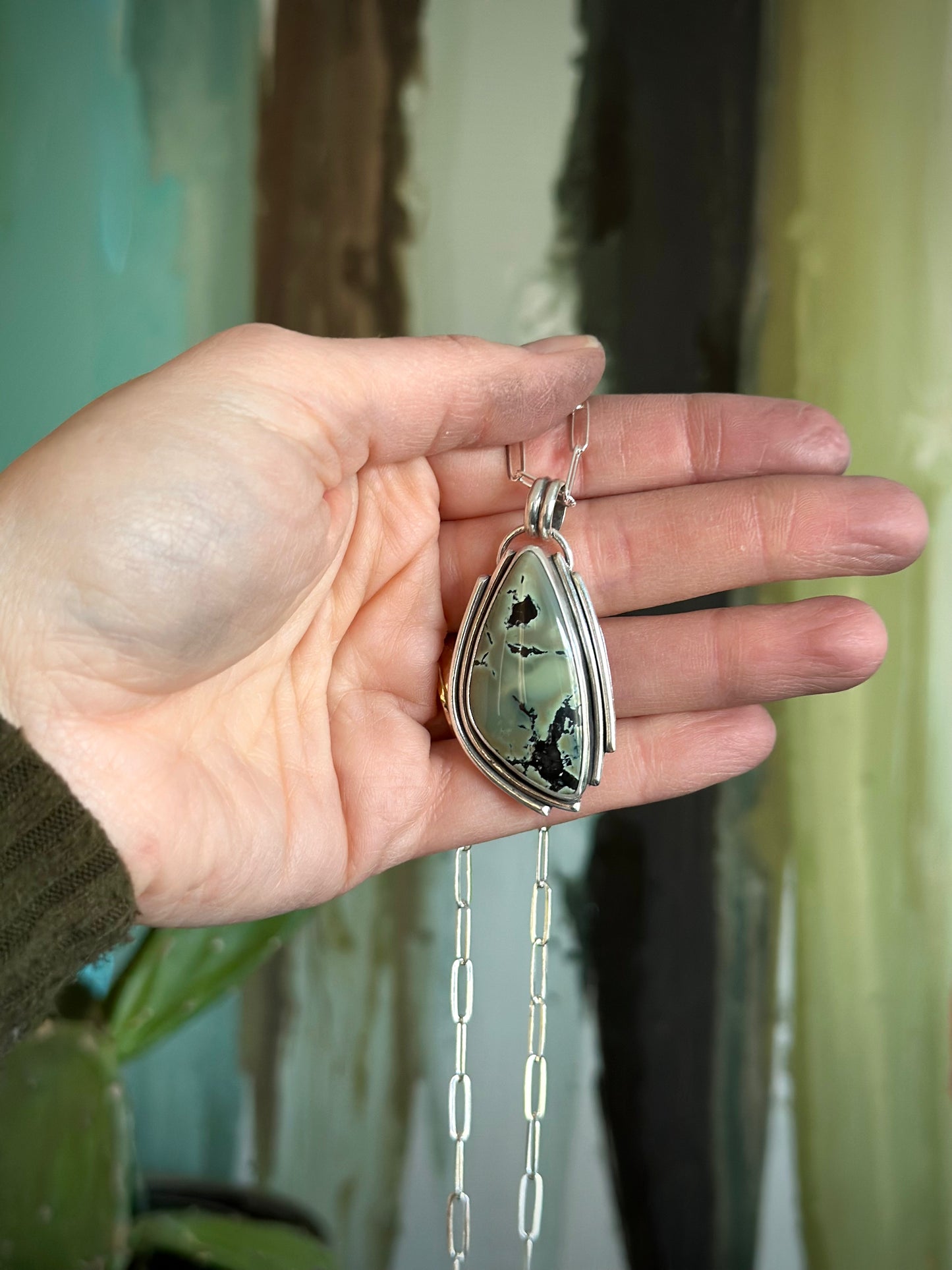 Nautilus Variscite Statement Pendant in Olive