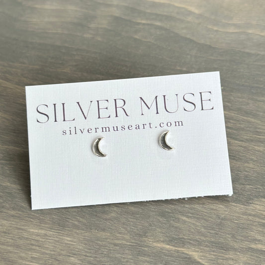 Crescent Moon Stud Earrings in Sterling Silver