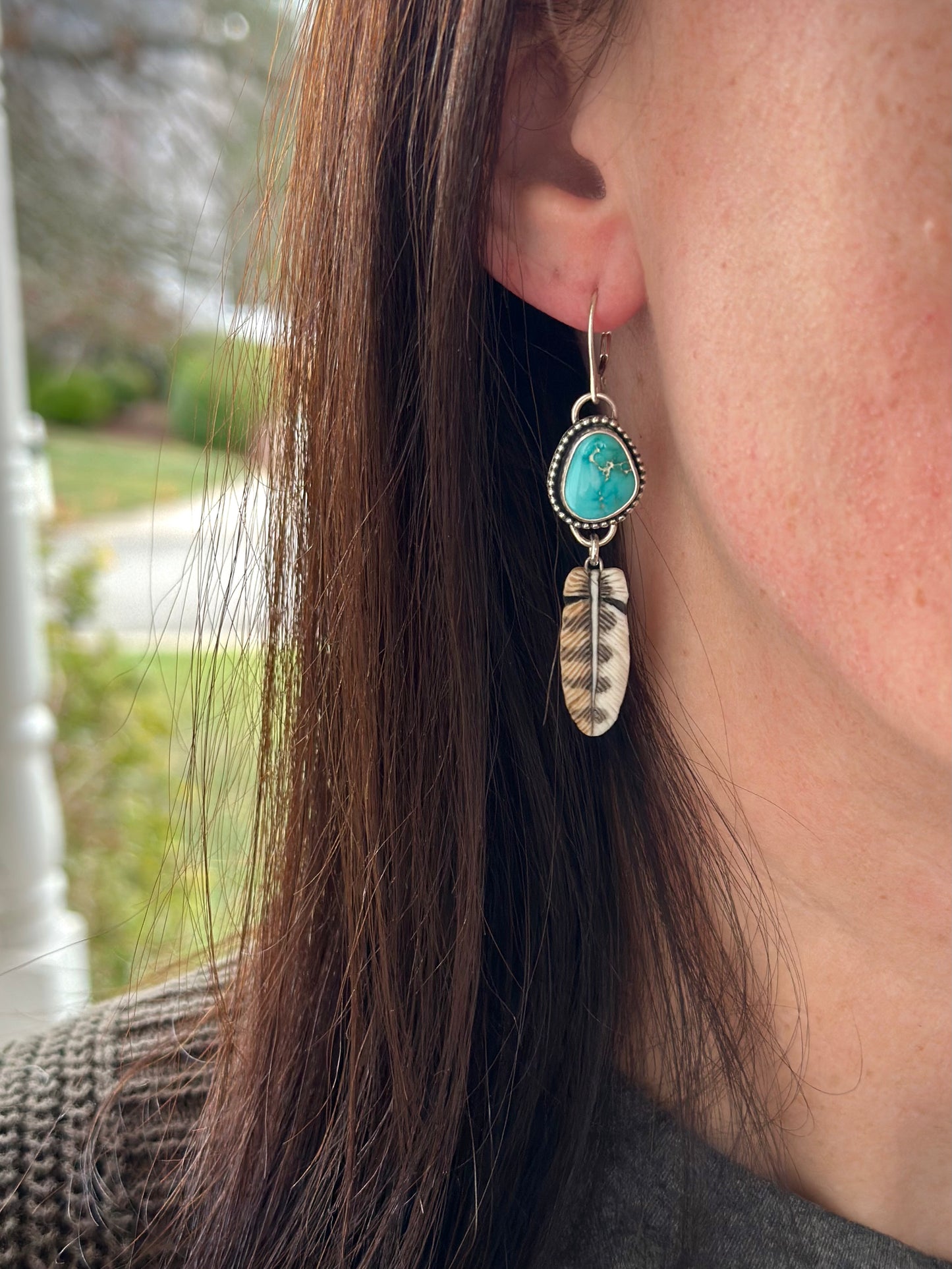 Fox Turquoise + Owl Feather Earrings