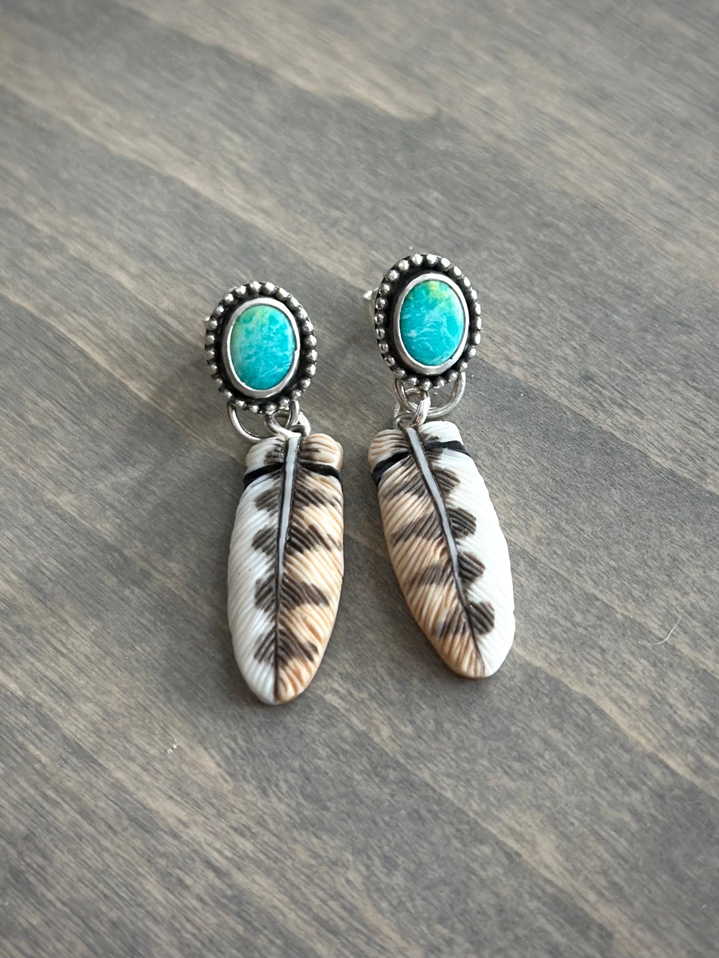 Emerald Valley Turquoise + Owl Feather Stud Earrings