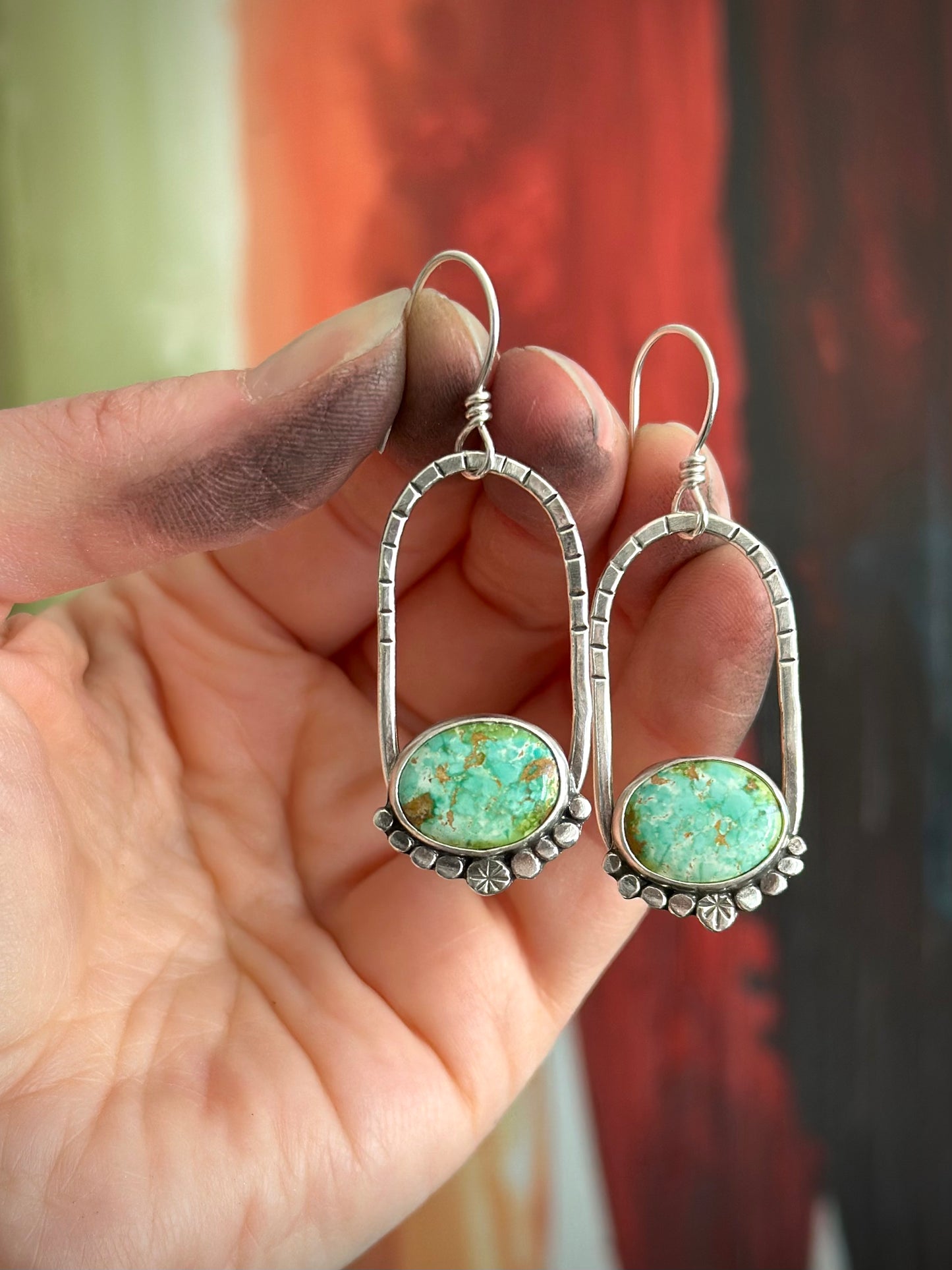 Sonoran Turquoise Long Oval Hoop Earrings in Blue-Green