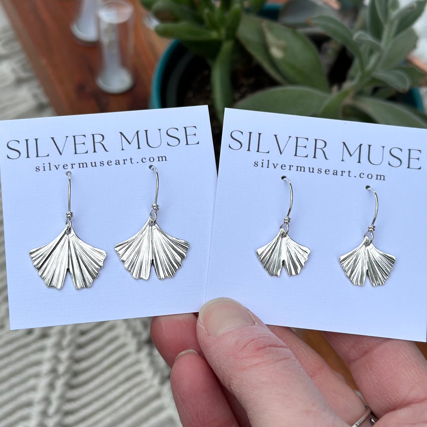 Ginkgo Leaf Earrings in Sterling Silver