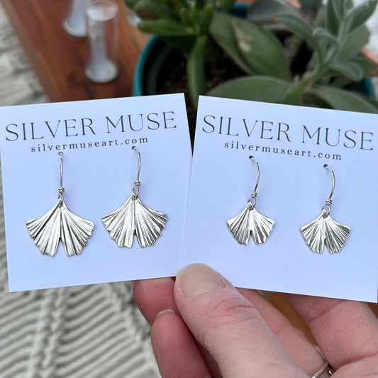 Ginkgo Leaf Earrings in Sterling Silver