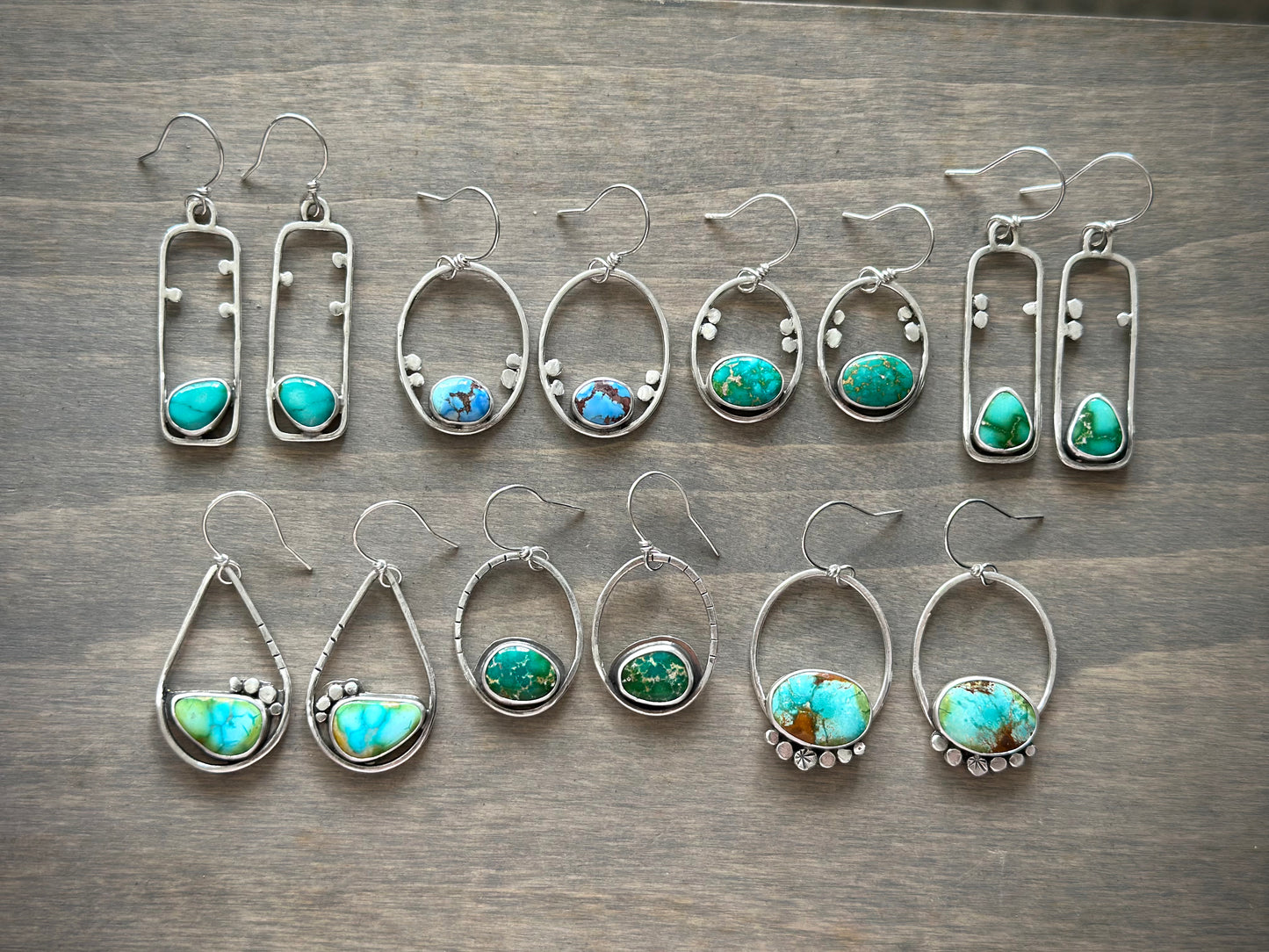 Sonoran Turquoise Rectangle Dotted Hoop Earrings in Green