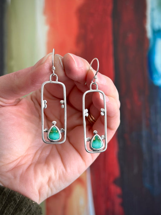 Sonoran Turquoise Rectangle Dotted Hoop Earrings in Green v3