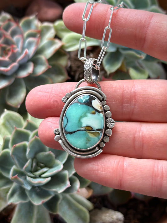 Ultra High Grade Polychrome Desert Bloom Variscite Pendant