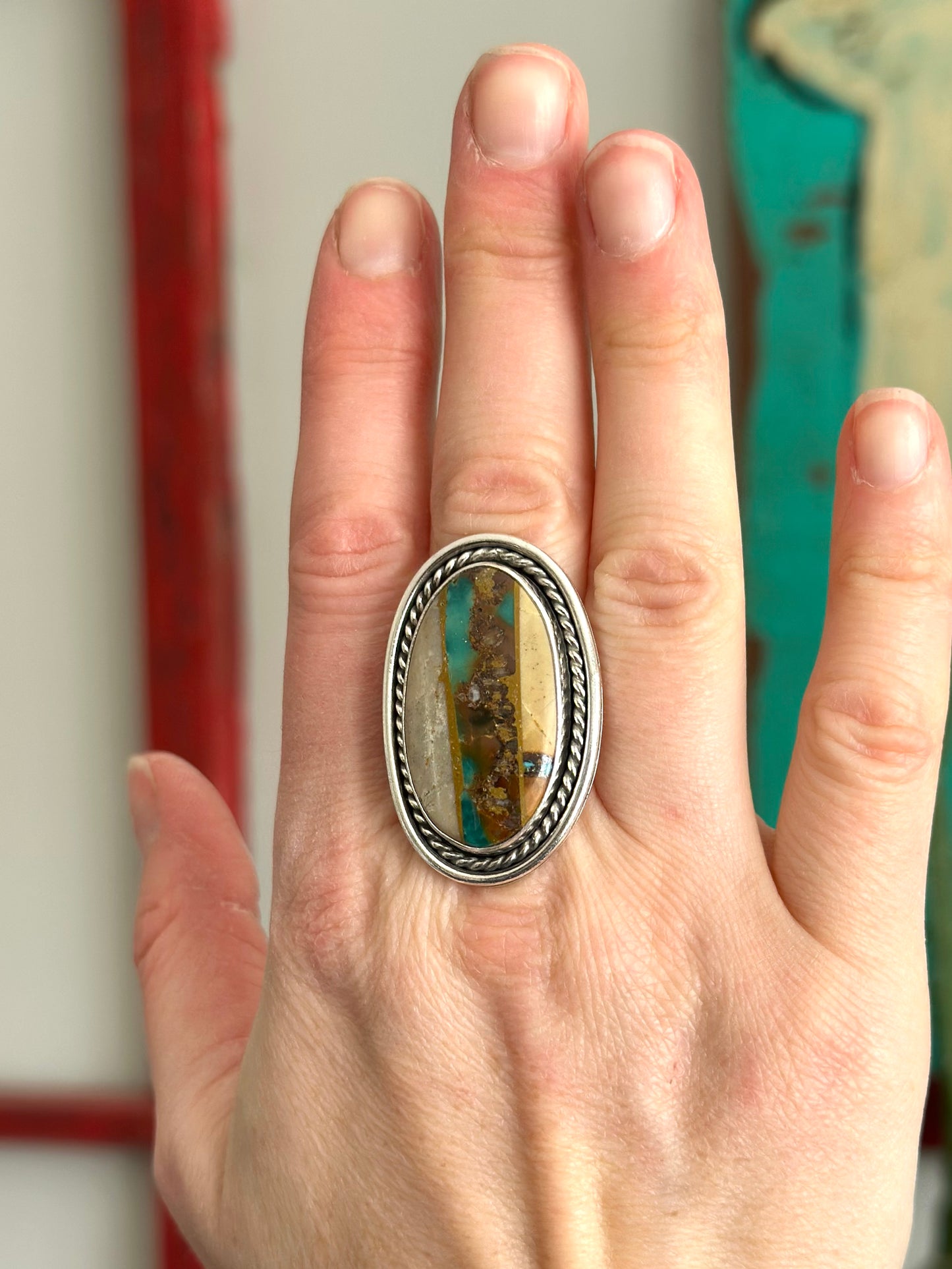 Royston Ribbon Turquoise Ring in size 8.75 to 9
