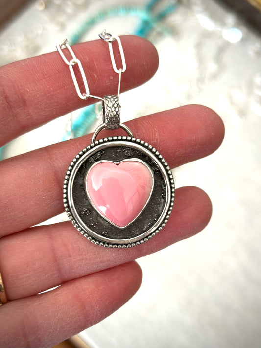 Pink Conch Shell Heart Pendant