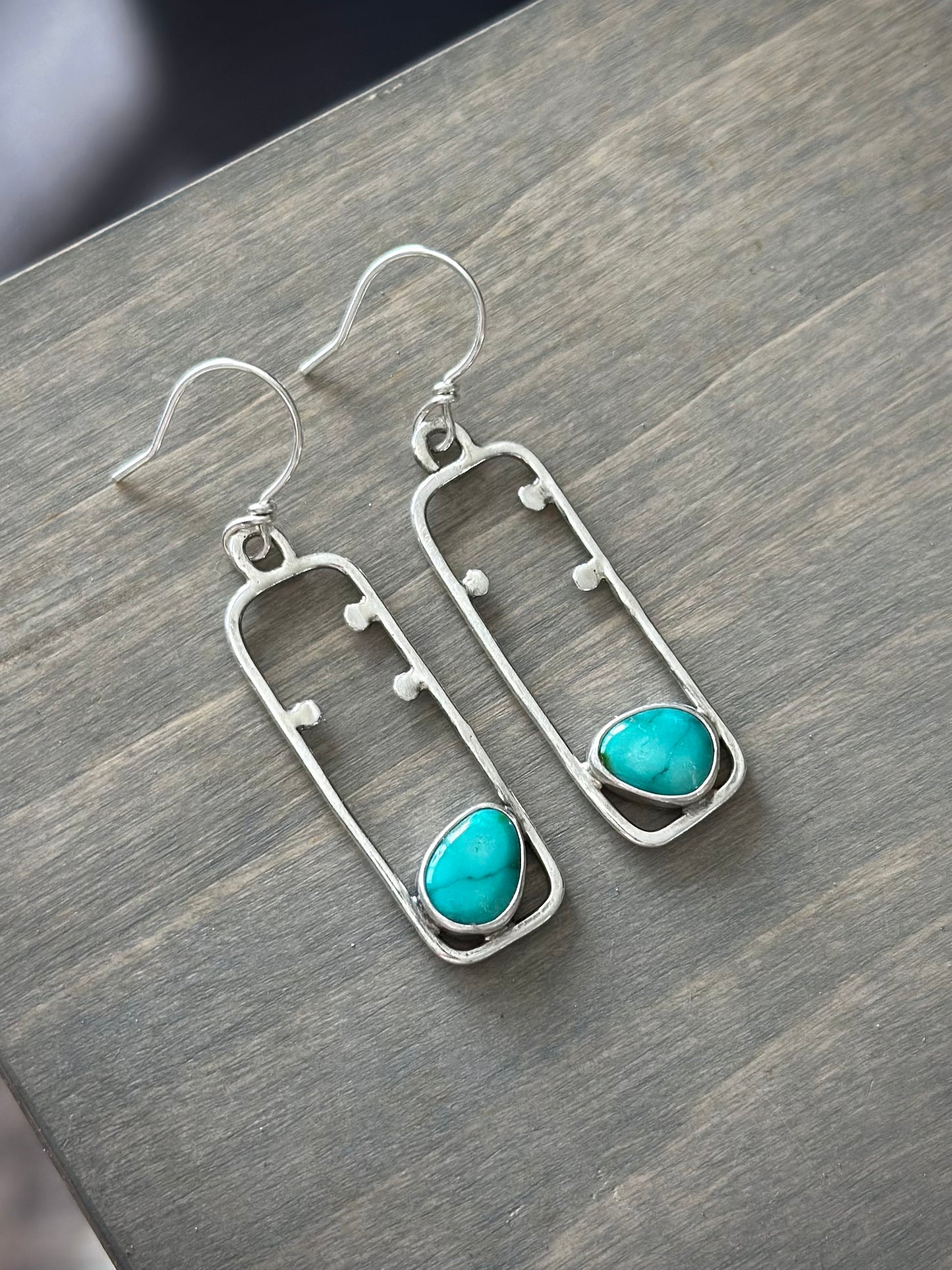 Sonoran Turquoise Rectangle Dotted Hoop Earrings in Blue
