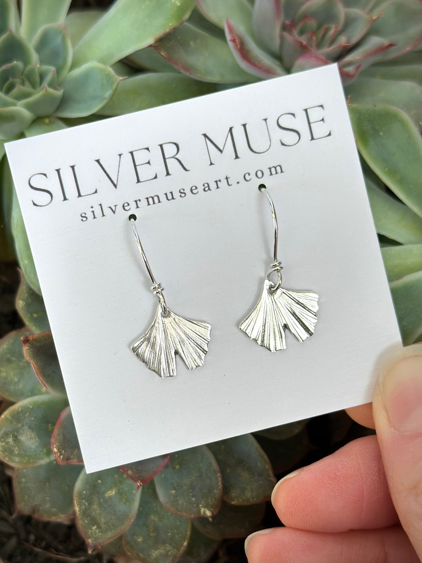 Ginkgo Leaf Earrings in Sterling Silver
