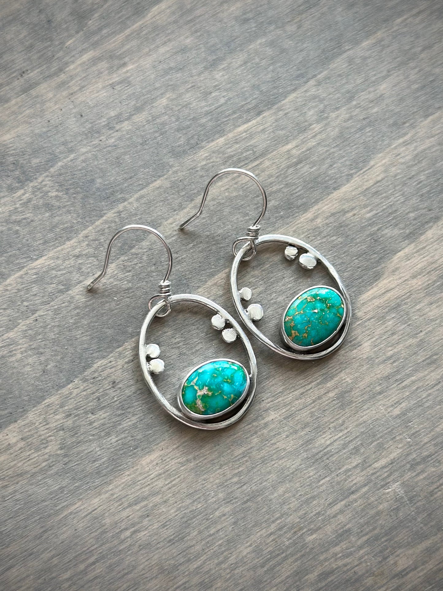 Small Dotted Sonoran Turquoise Hoop Earrings in Green