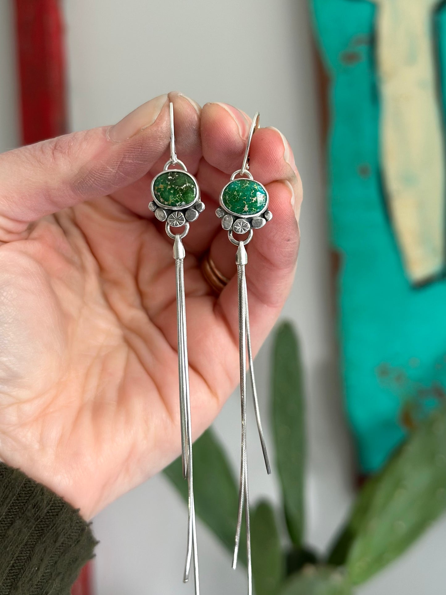 Sonoran Turquoise Fringe Earrings in Green
