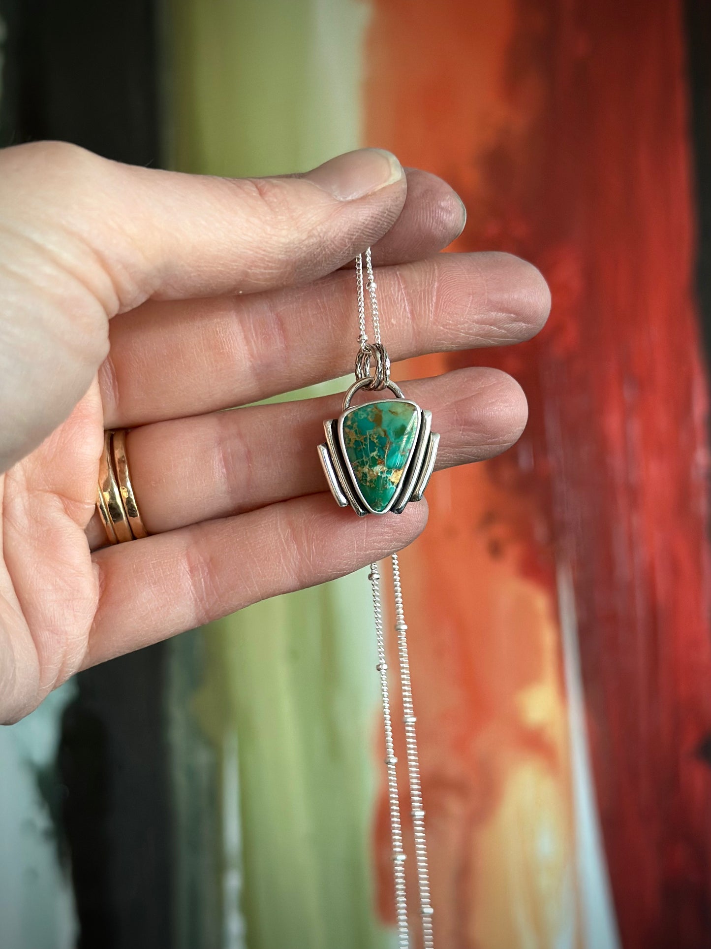 Art Deco Small Royston Turquoise Pendant in green