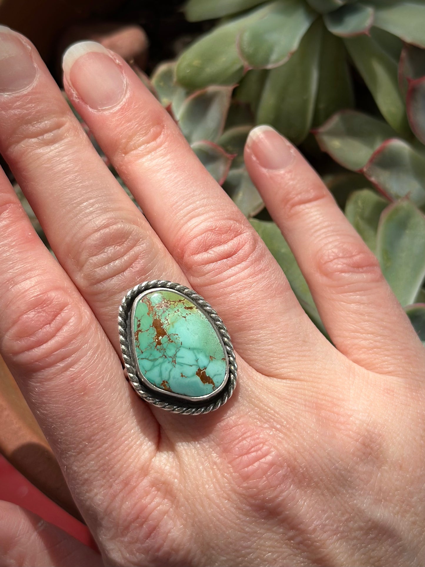 Royston Turquoise Twist Ring in size 8-3/4 to 9