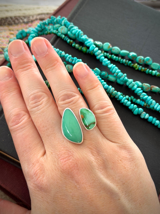 Desert Bloom Variscite + Royston Turquoise Ring in size 7.25 Adjustable