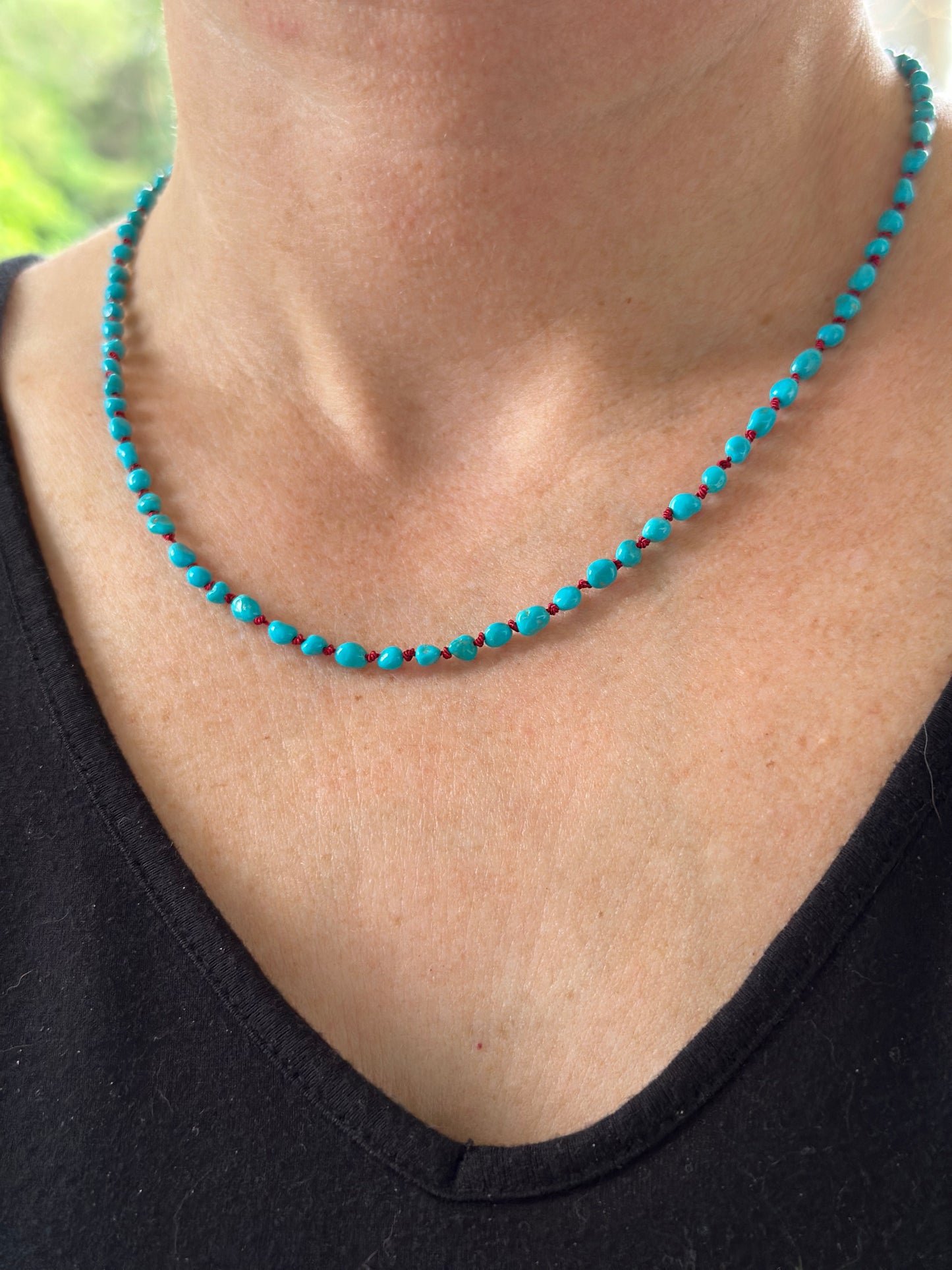 Turquoise Beaded RED Silk Necklace